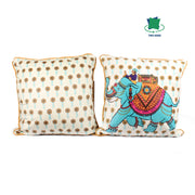 Jewelled Elephant Both Sided Printed Velvet Cushion Cover with Piping (Set of 5)